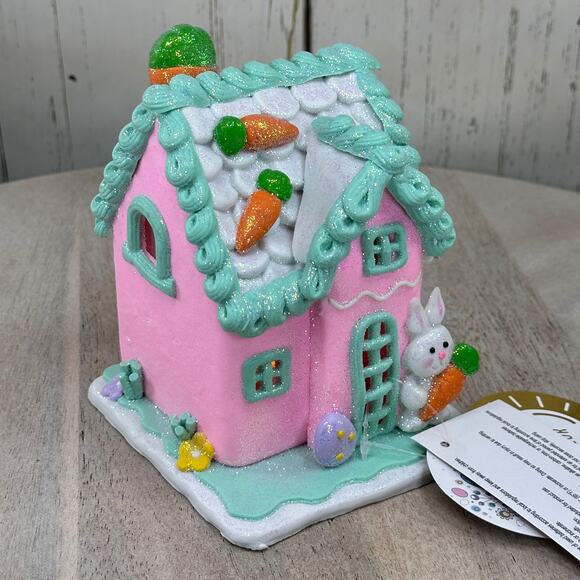 Easter Gingerbread House Tabletop Claydough LED light up Pink White Pastel New - Picture 7 of 11